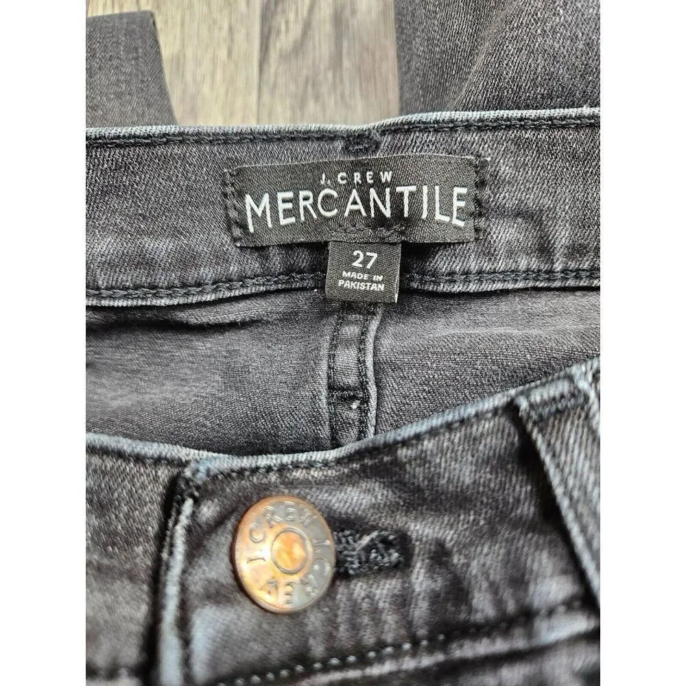 J. Crew‎ Womens Size 27 Mercantile Pockets Whiskered Black Grey Denim Jeans